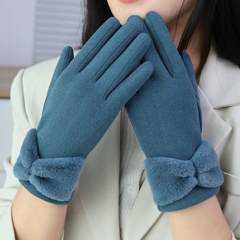 Warme Damen Winterhandschuhe mit Schleife