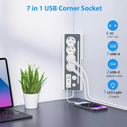 7-in-1 Mehrfachsteckdose mit USB-C Schnellladeanschlüssen