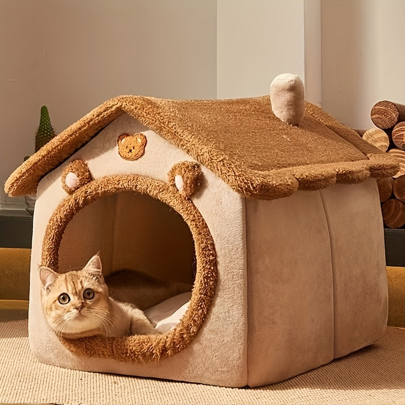 Casa de peluche para gatos com design de gruta