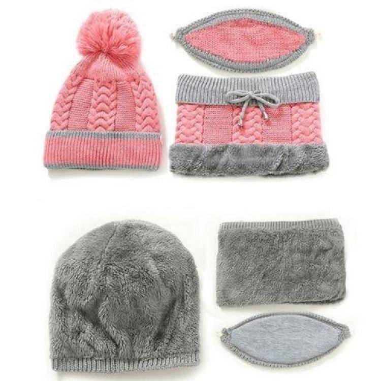 Conjunto de invierno 3 en 1 para mujer con gorro, bufanda y mascarilla facial