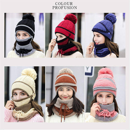 Conjunto de invierno 3 en 1 para mujer con gorro, bufanda y mascarilla facial