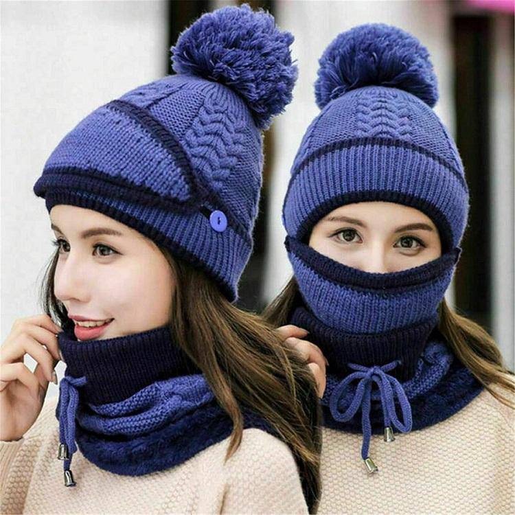 Conjunto de invierno 3 en 1 para mujer con gorro, bufanda y mascarilla facial