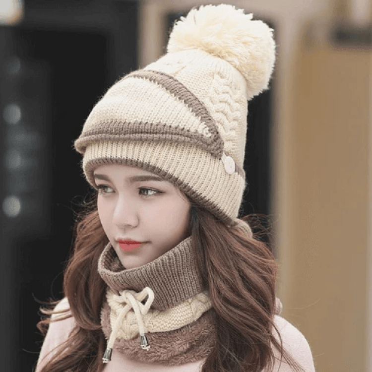 Conjunto de invierno 3 en 1 para mujer con gorro, bufanda y mascarilla facial