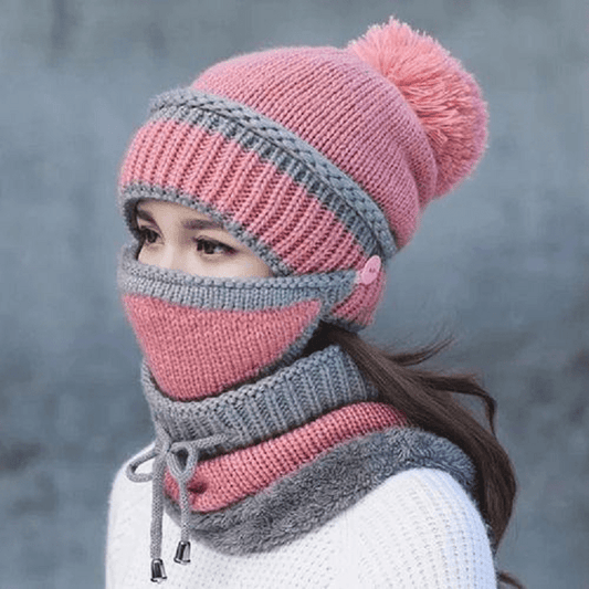 3-in-1 Winterset für Damen mit Mütze, Schal und Gesichtsmaske