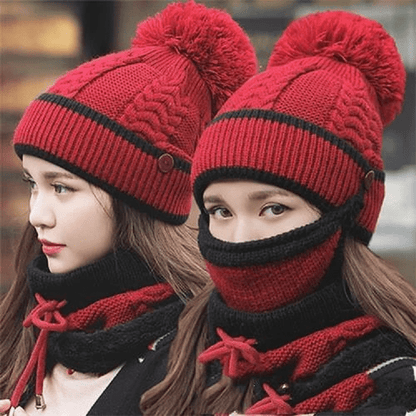Conjunto de invierno 3 en 1 para mujer con gorro, bufanda y mascarilla facial