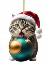 Enfeite de Natal em forma de gato – Decoração gira e festiva para a árvore de Natal