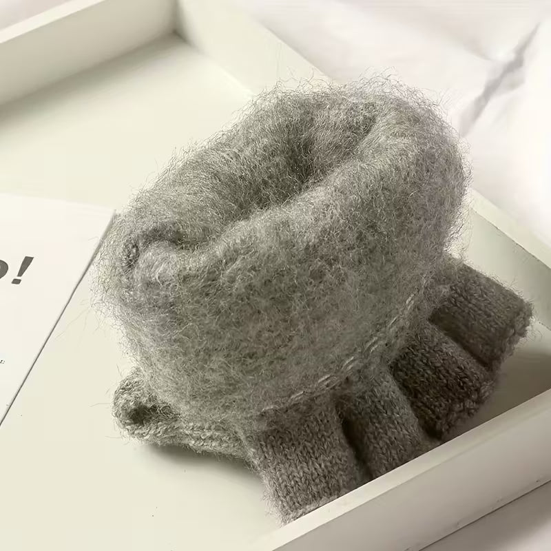 Fingerlose Herren-Strickhandschuhe mit Klappfunktion