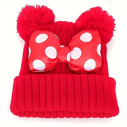 Gorro de Minnie Sanne para niños: gorro de punto con lazo y pompones