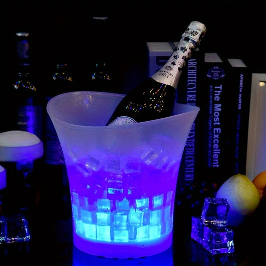 Balde de gelo de 5 litros com iluminação LED – perfeito para champanhe e cerveja.