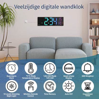 LumiWall digitalni zidni sat – Velik, u boji i lako čitljiv