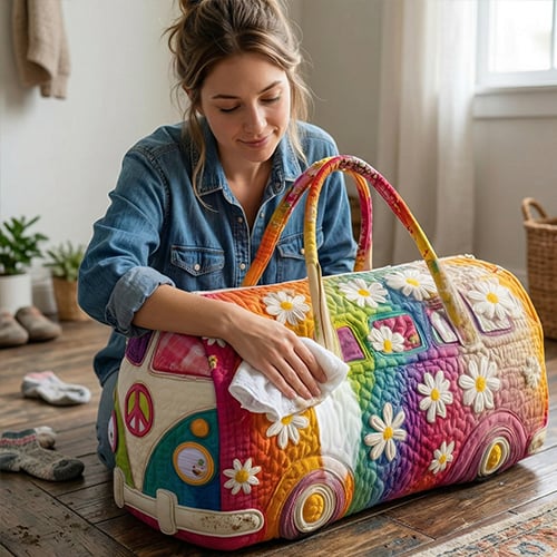 Bolsa de viaje acolchada con diseño floral y correa ajustable