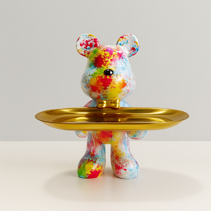 Figura decorativa de oso con bandeja para joyas y objetos pequeños