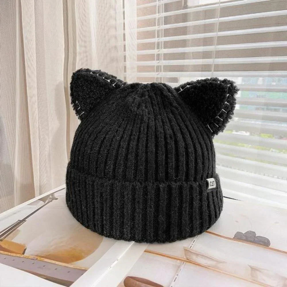 Damen Wintermütze mit Katzenohren und Umschlag
