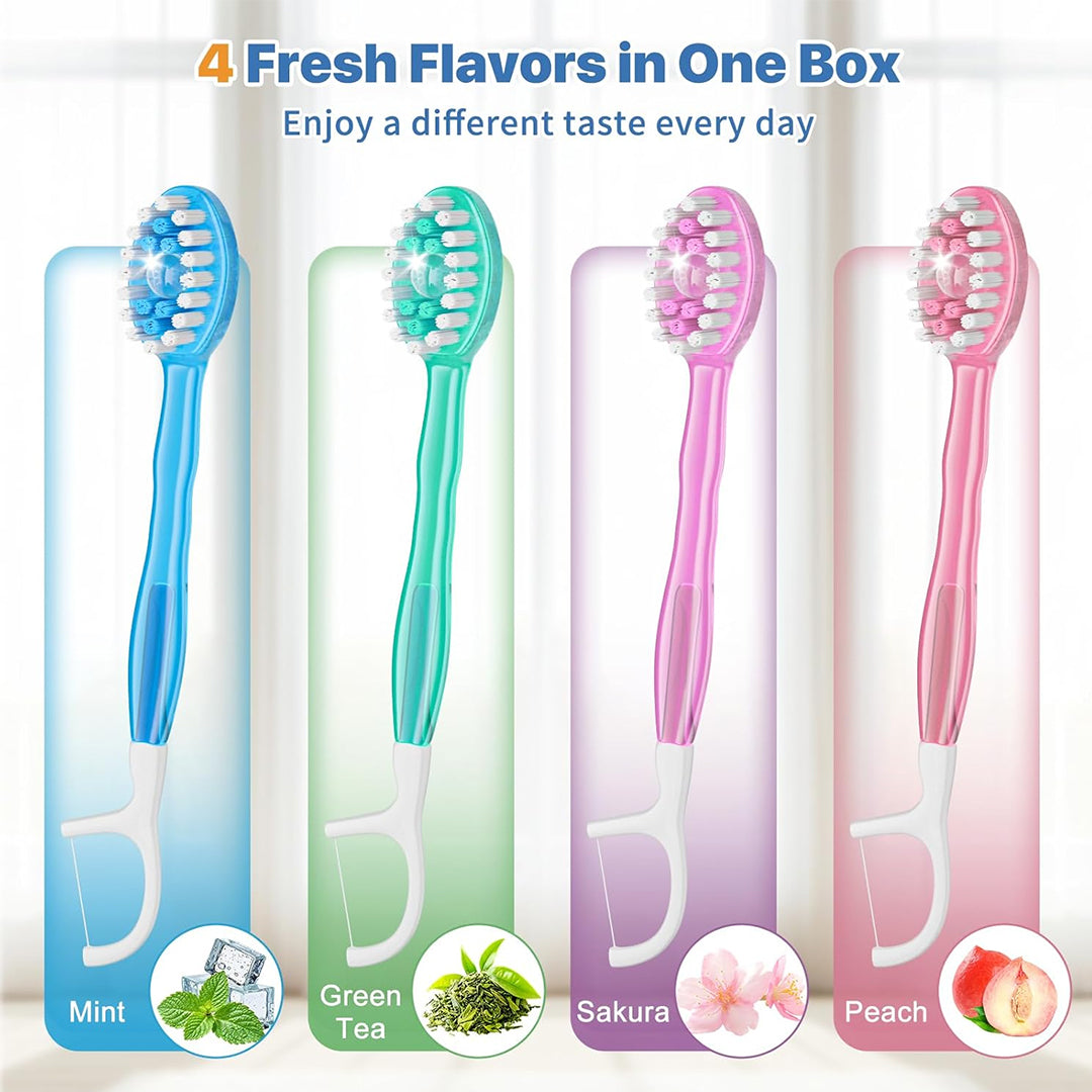 Cepillos de dientes de viaje desechables 5 en 1 con hilo dental y palillo