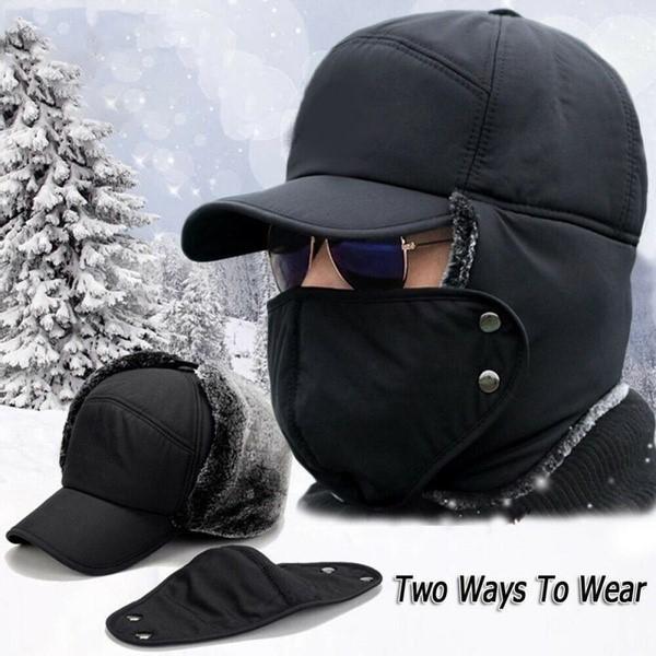 Gorro de inverno com abas para as orelhas e proteção facial amovível