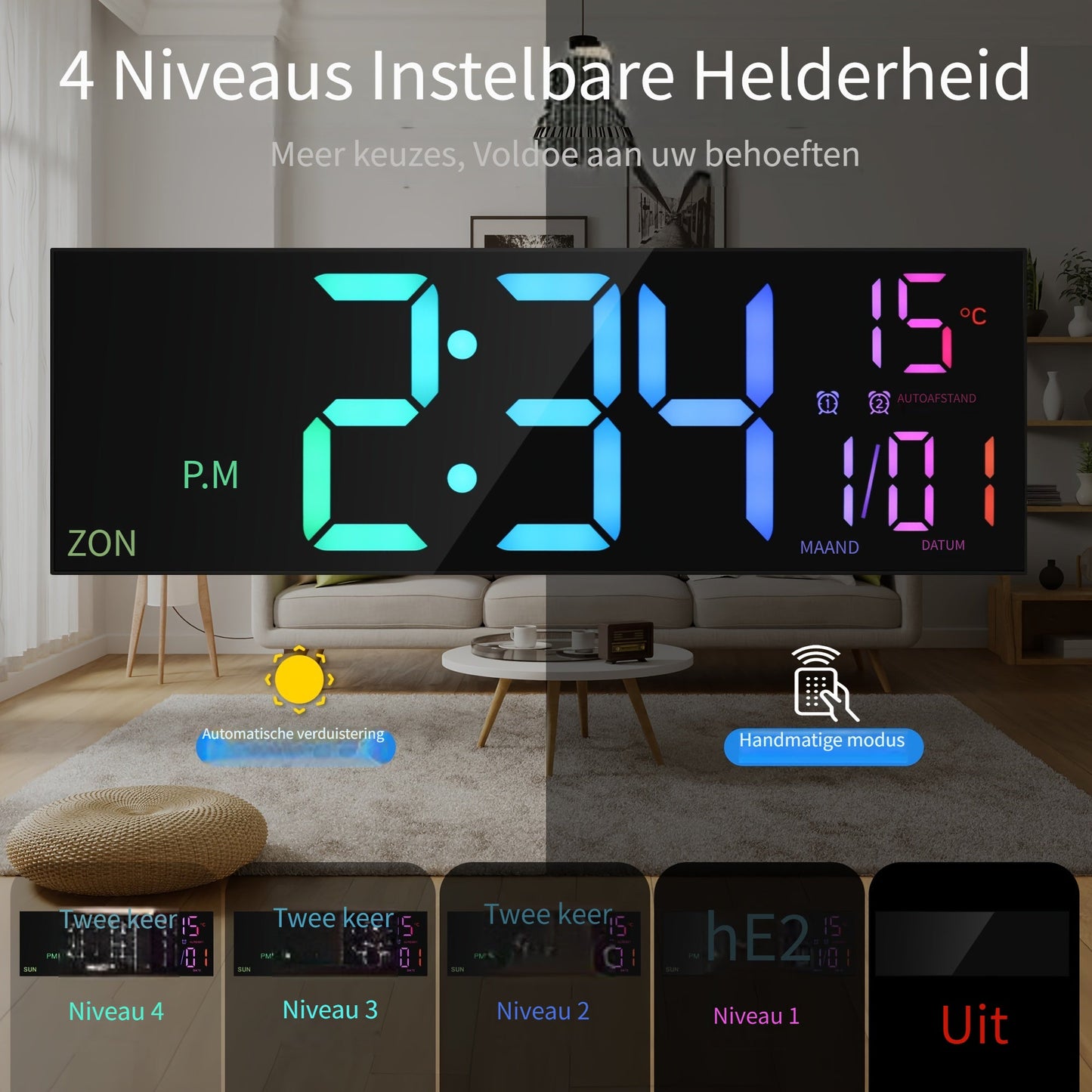LumiWall digitalni zidni sat – Velik, u boji i lako čitljiv
