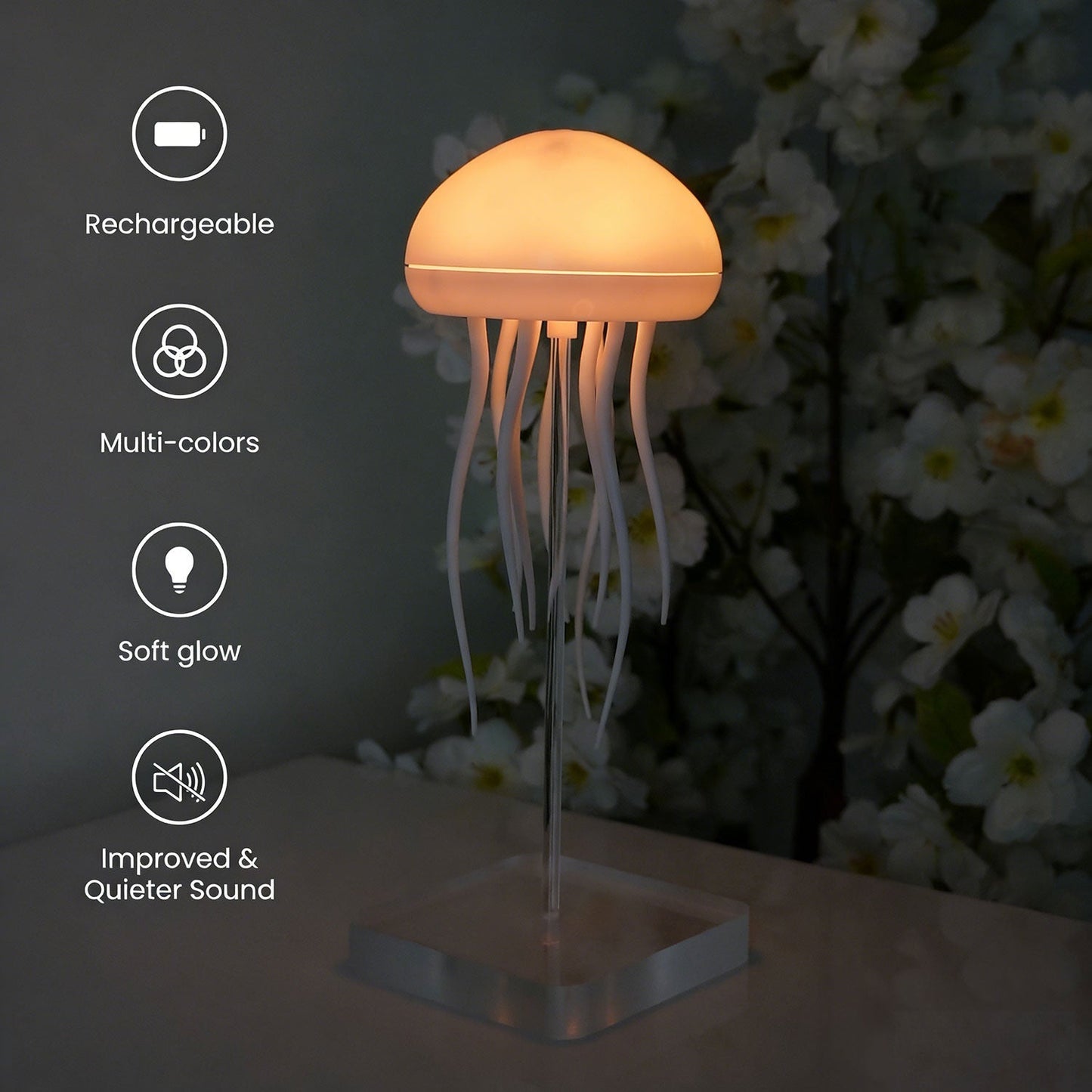Lámpara de medusas recargable con cambio de color y control por sonido