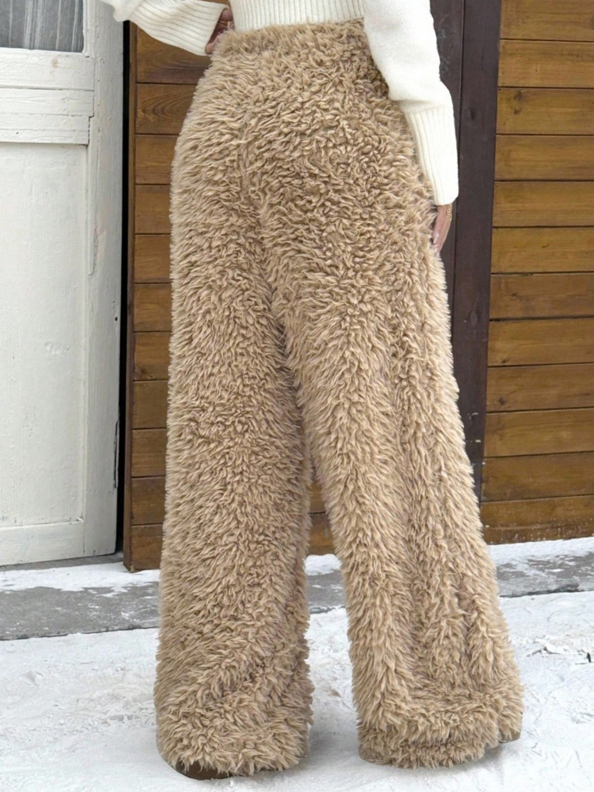 Pantalones de felpa de pierna ancha para mujer