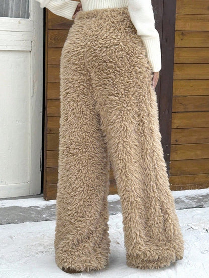 Pantalones de felpa de pierna ancha para mujer