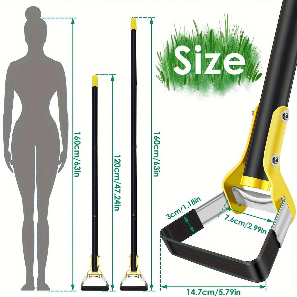 Herramienta de jardín ergonómica de acero inoxidable con cabezal triangular: para desherbar y cultivar la tierra.
