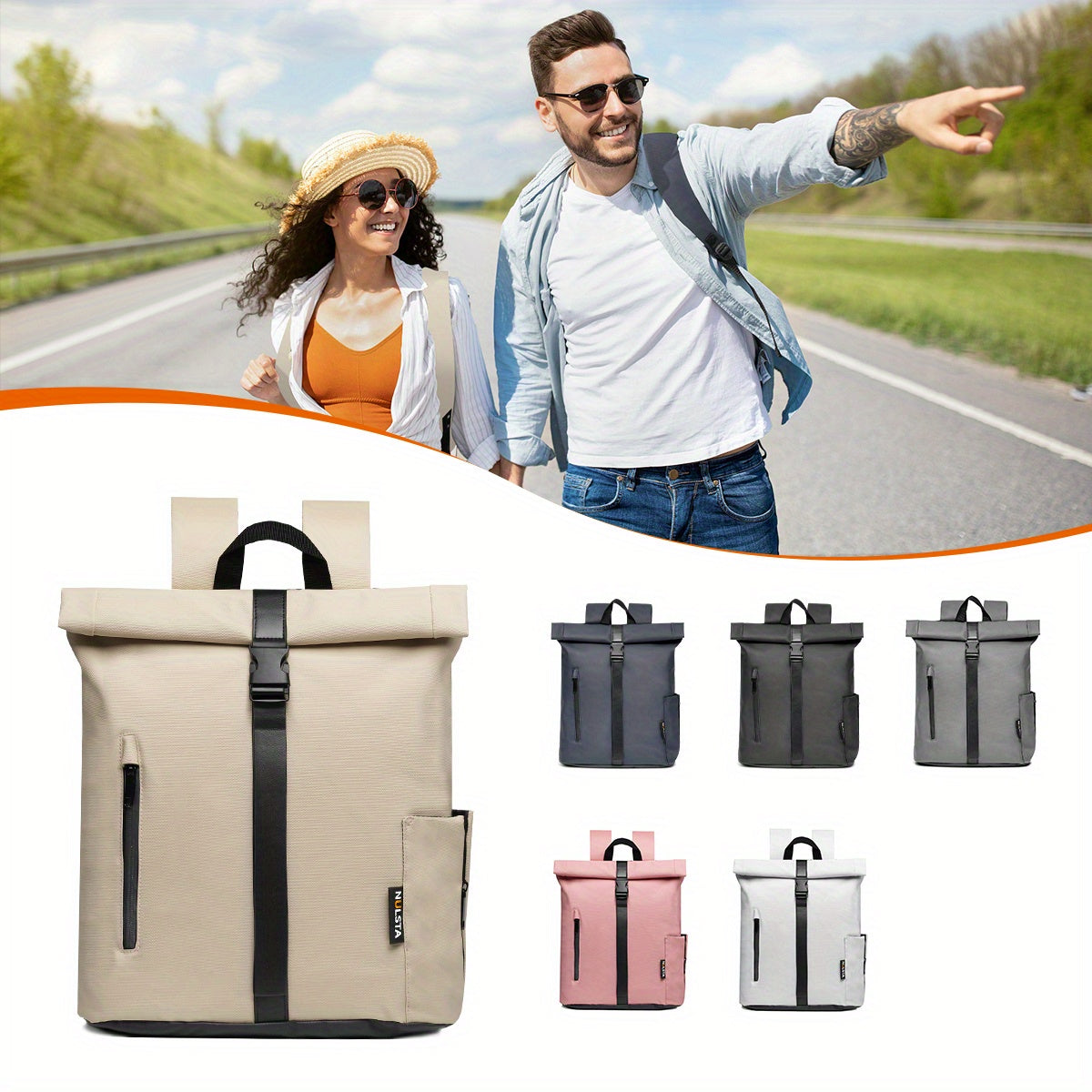 Mochila enrollable ligera con varios compartimentos