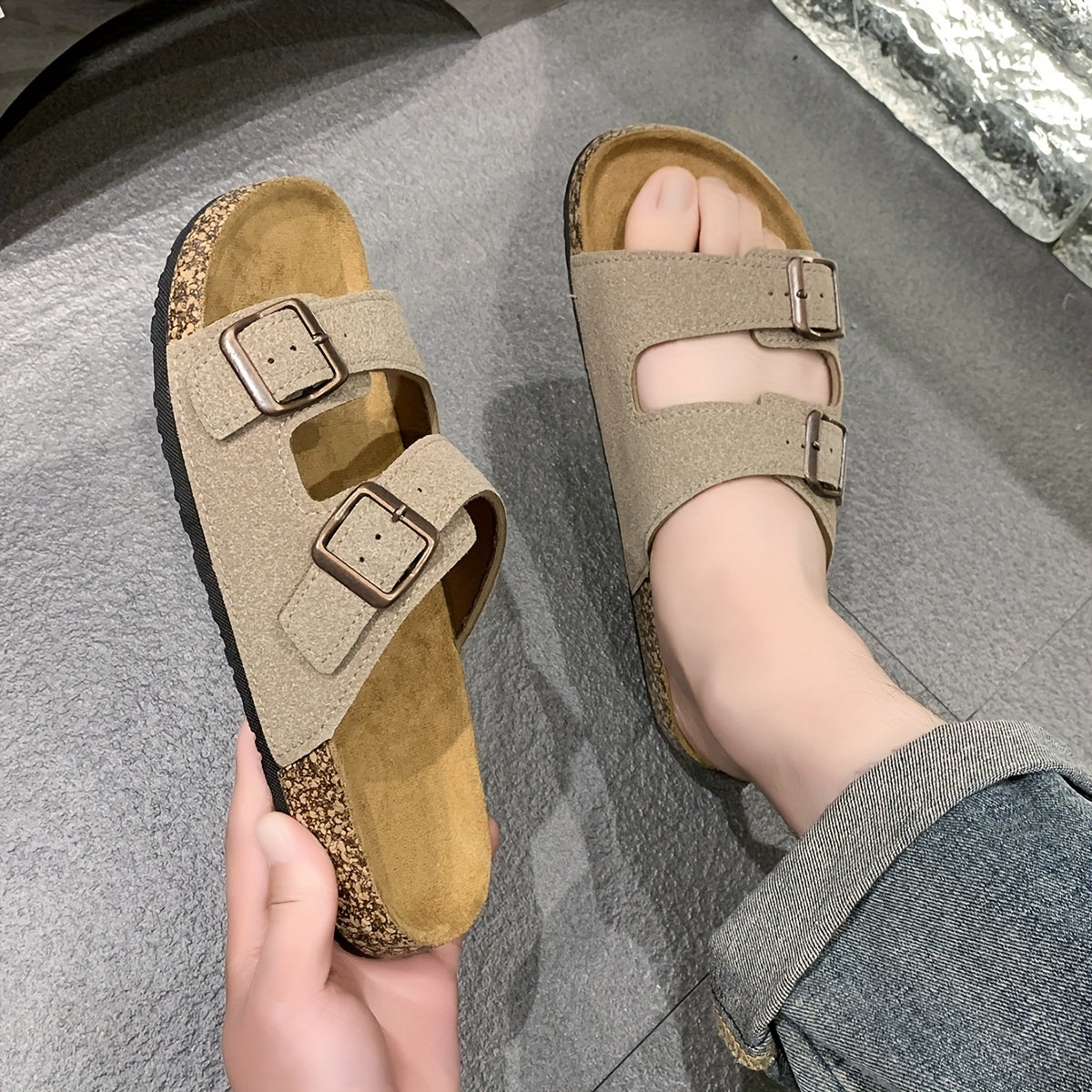 Sandalias retro con doble hebilla ajustable para hombre: cómodas y con estilo.