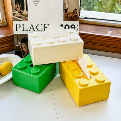 Caja de pañuelos con diseño de bloques, fabricada en plástico ABS