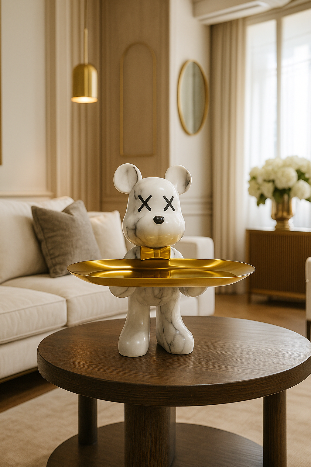 Figura decorativa de oso con bandeja para joyas y objetos pequeños