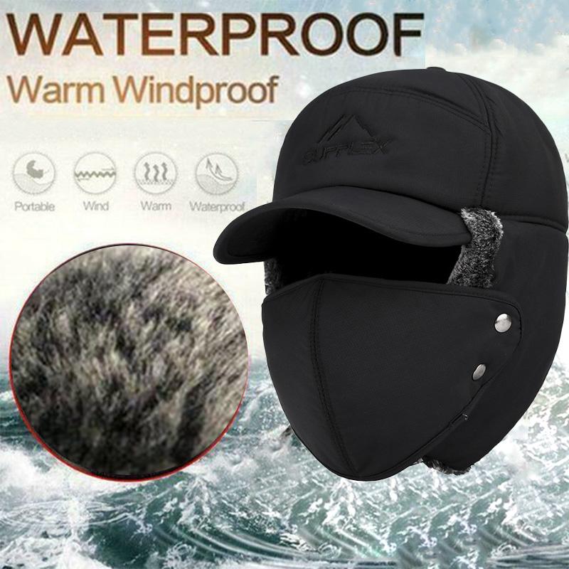 Gorro de inverno com abas para as orelhas e proteção facial amovível