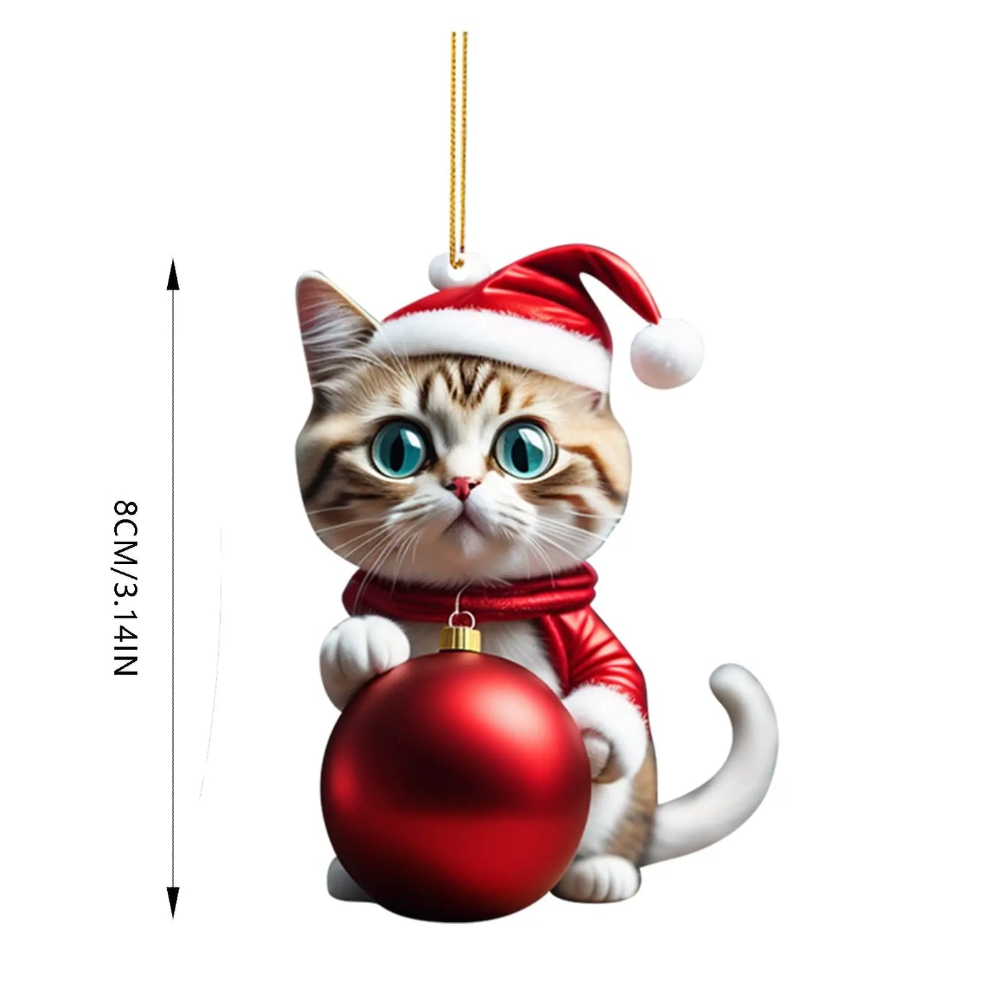 Enfeite de Natal em forma de gato – Decoração gira e festiva para a árvore de Natal