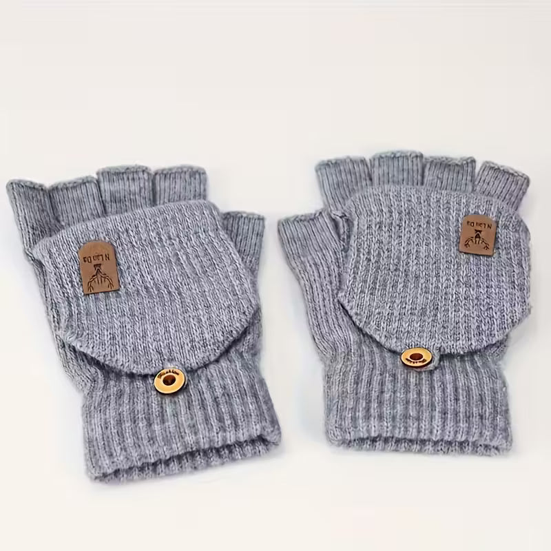 Fingerlose Herren-Strickhandschuhe mit Klappfunktion