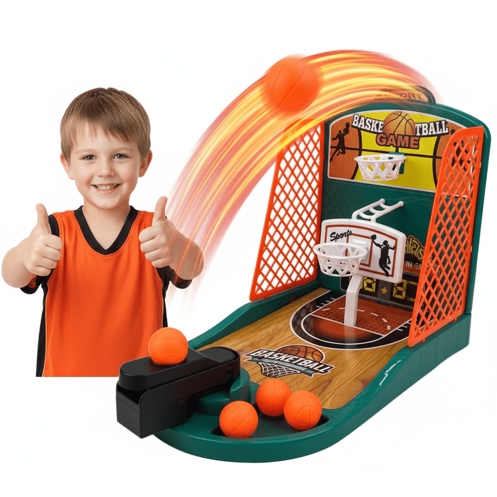 Jogo de basquetebol de mesa com lançamento com o dedo