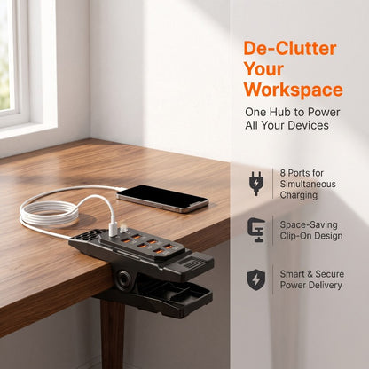 Hub de carregamento USB com 8 portas e grampo de mesa