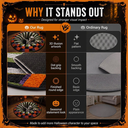 Alfombra redonda de Halloween en 3D con motivo de terror