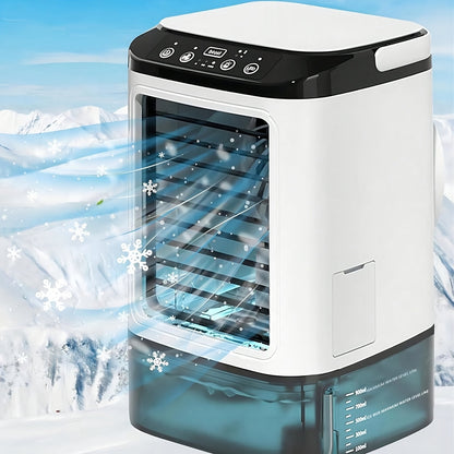 Mini aire acondicionado portátil refrigerado por agua, alimentado por USB y con tanque grande.