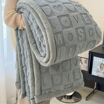 Manta reversible y acogedora con estampado de corazones y letras