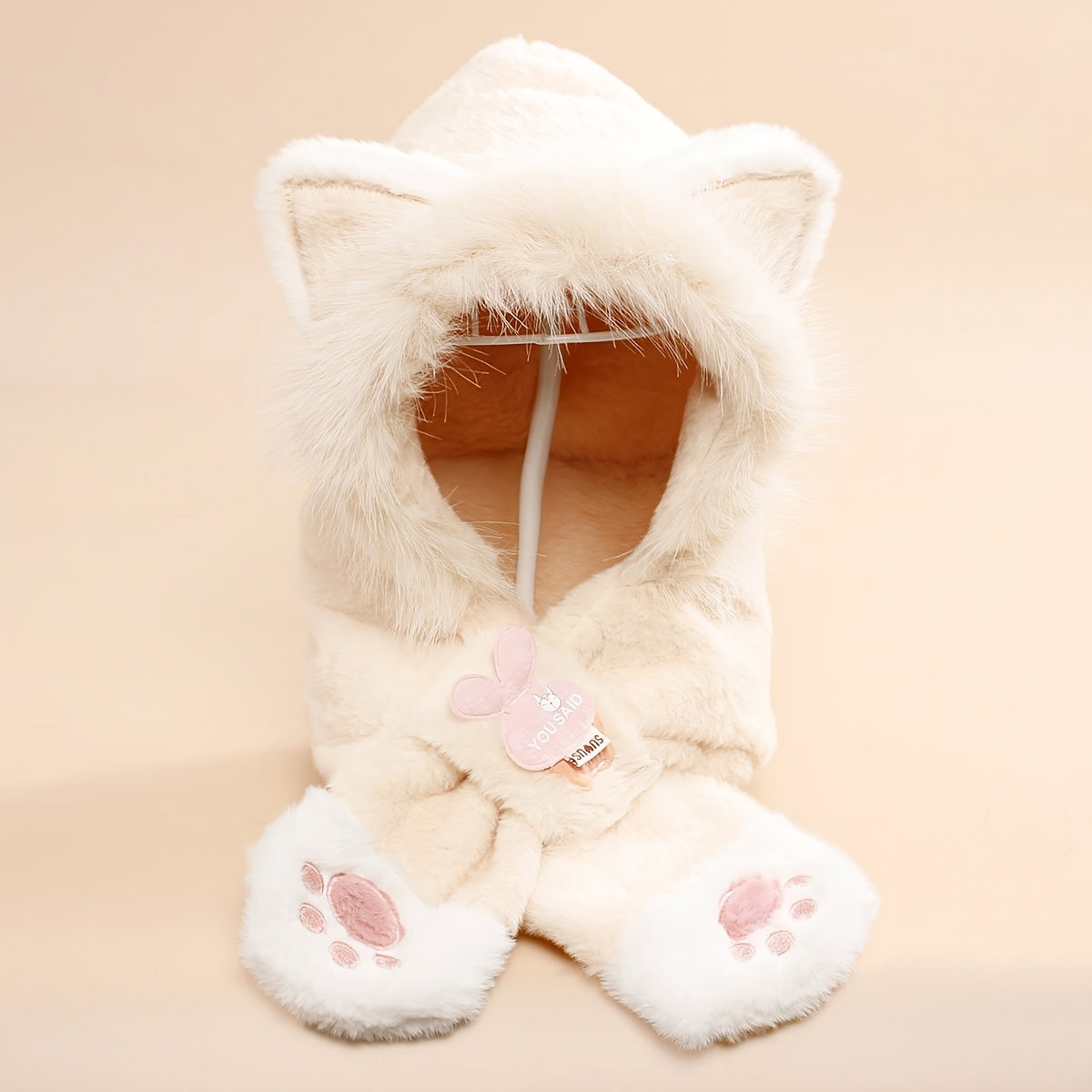 Gorro de peluche para crianças com capuz e design de gato