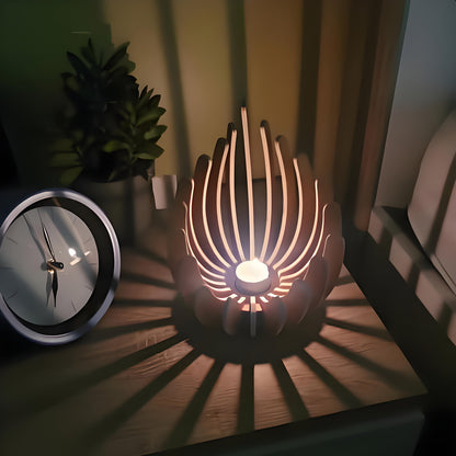 Candelabro de loto bohemio: diseño artesanal en capas de madera