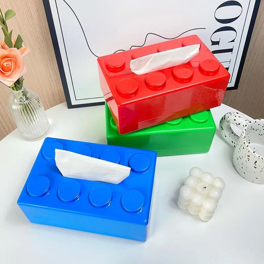 Caja de pañuelos con diseño de bloques, fabricada en plástico ABS