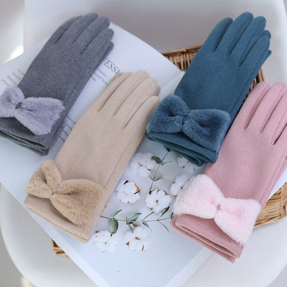 Warme Damen Winterhandschuhe mit Schleife