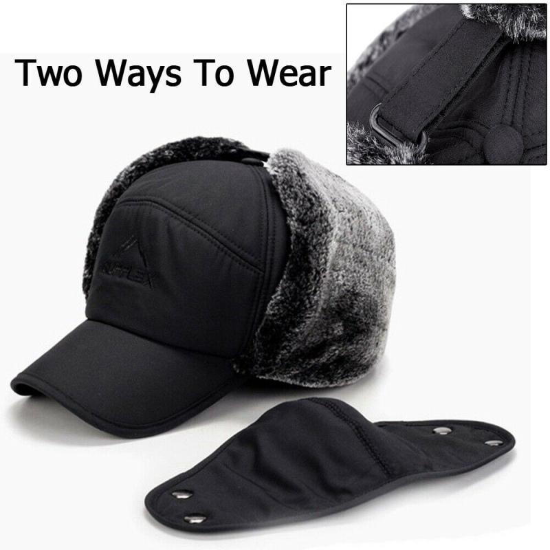 Gorro de inverno com abas para as orelhas e proteção facial amovível