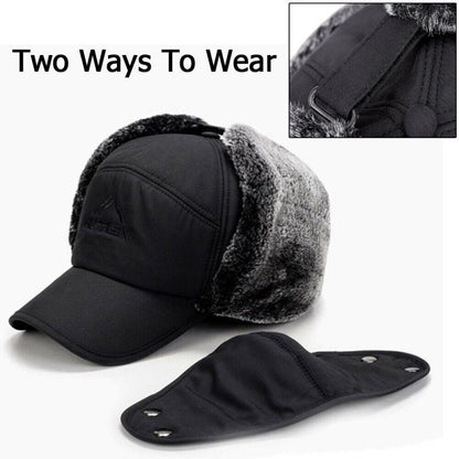 Gorro de inverno com abas para as orelhas e proteção facial amovível