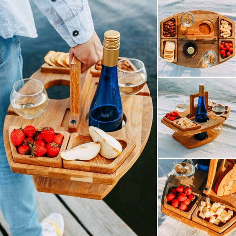 Eleganter Eichen-Picknick-Weintisch – Kompakt & Vielseitig
