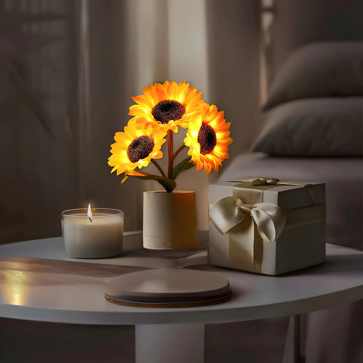Lámpara de mesa LED con diseño de girasol