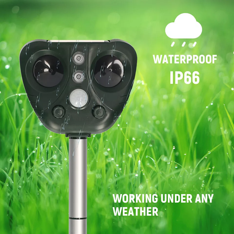 Repelente solar ultrasónico para pájaros: inalámbrico y resistente a la intemperie para uso en exteriores.