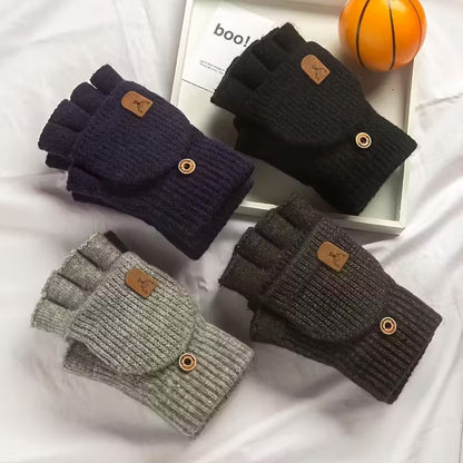 Fingerlose Herren-Strickhandschuhe mit Klappfunktion
