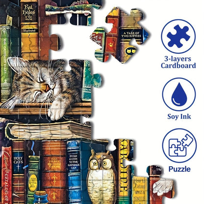 Rompecabezas de gato en estantería: para amantes de los rompecabezas y los gatos
