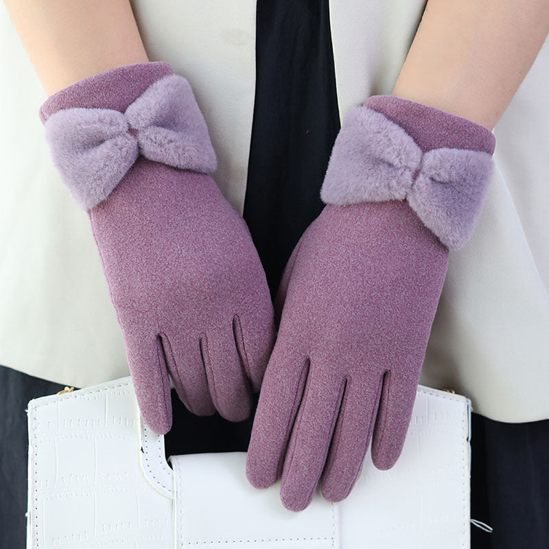 Warme Damen Winterhandschuhe mit Schleife