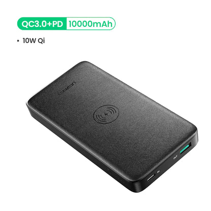 Carregador portátil sem fios com carregamento rápido – Saída dupla de 10.000 mAh