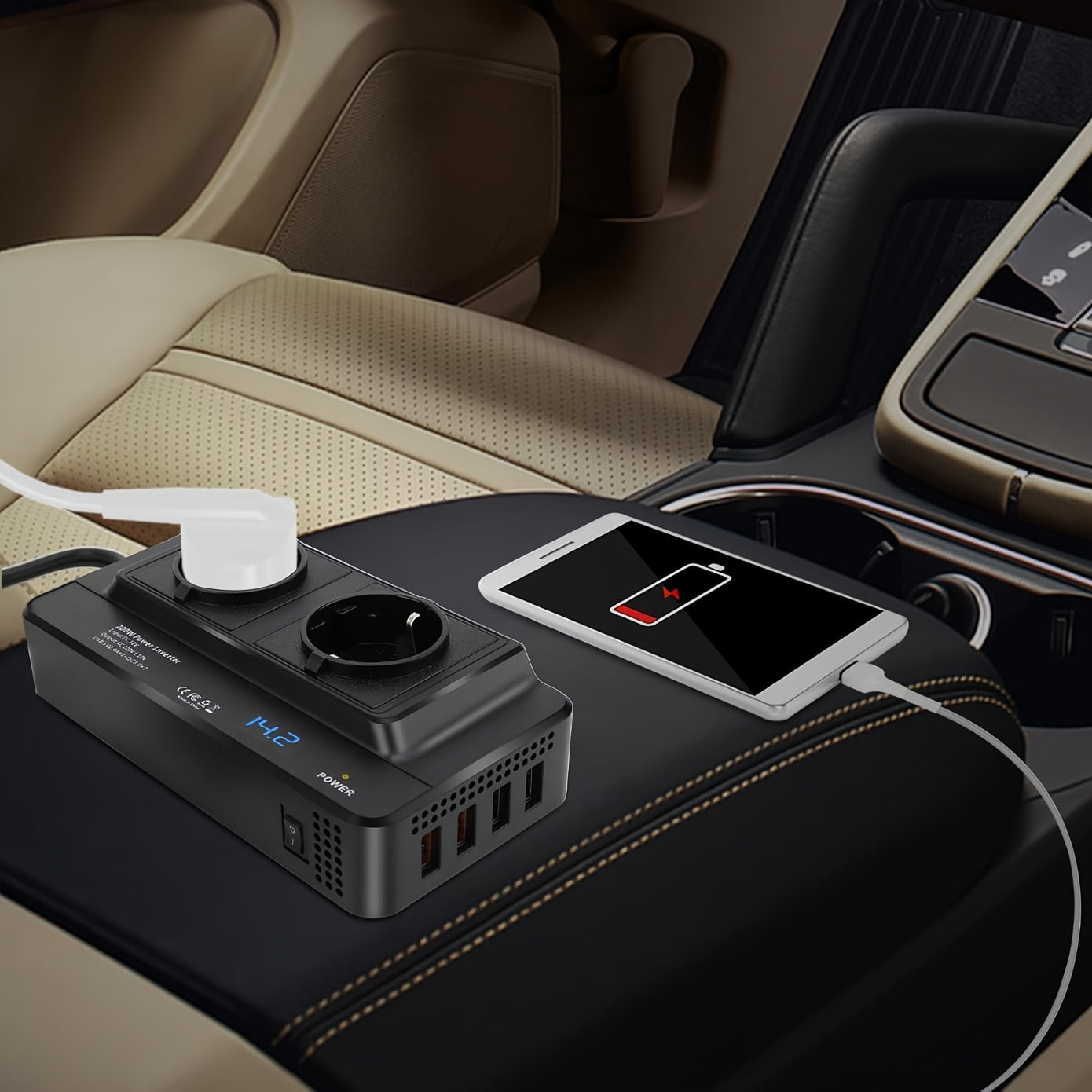 Kompaktan 200W auto pretvarač struje – Dvostruke utičnice i četverostruki USB